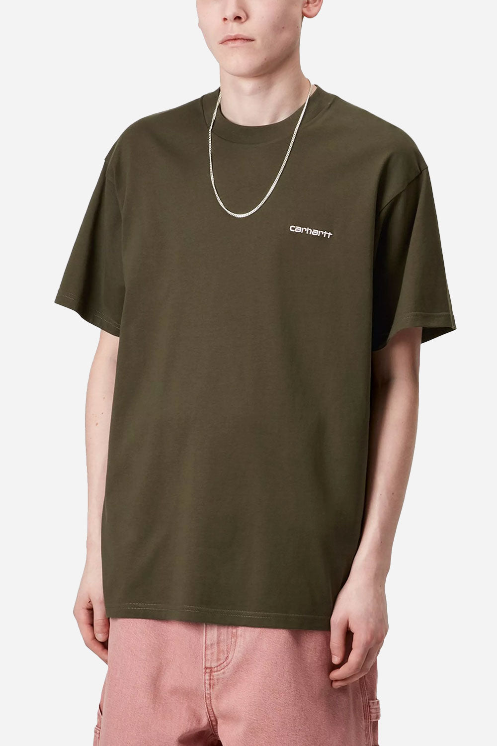 Carhartt Wip Short Sleeve Script Typroidery T-Shirt (السلاحف/الهواء الوردي)
