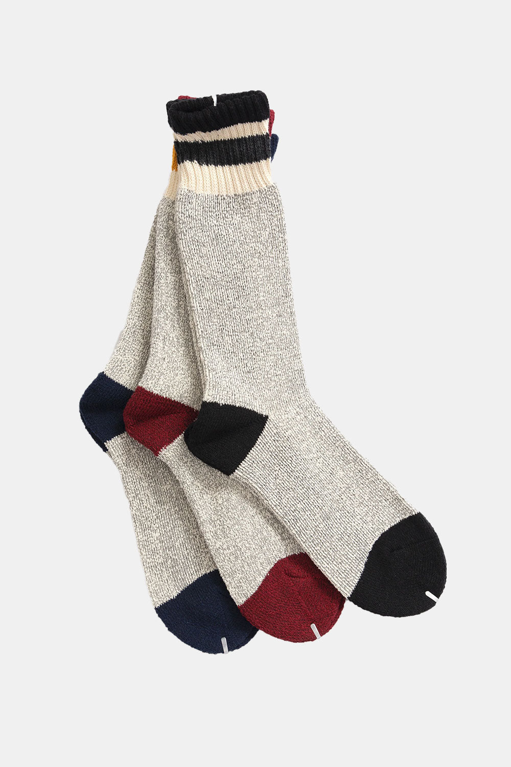 Healthknit 3 Pack Stripe Crew Socks (Grey Multi)