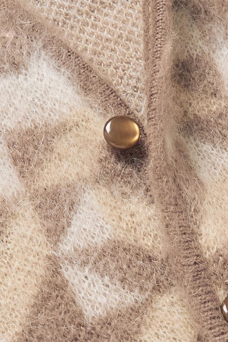 Anonymous Ism American Knit Quilt Cardigan (Multi Khaki) | Knitwear