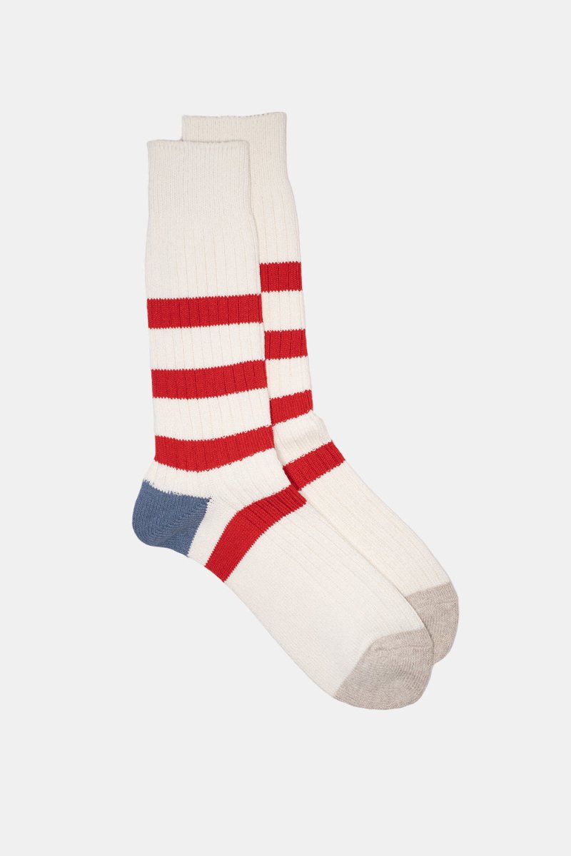 Kinari Recycled Cotton Mix Chunky Stripes Crew (Off White/Red) | Socks