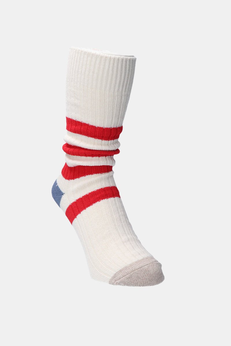 Kinari Recycled Cotton Mix Chunky Stripes Crew (Off White/Red) | Socks