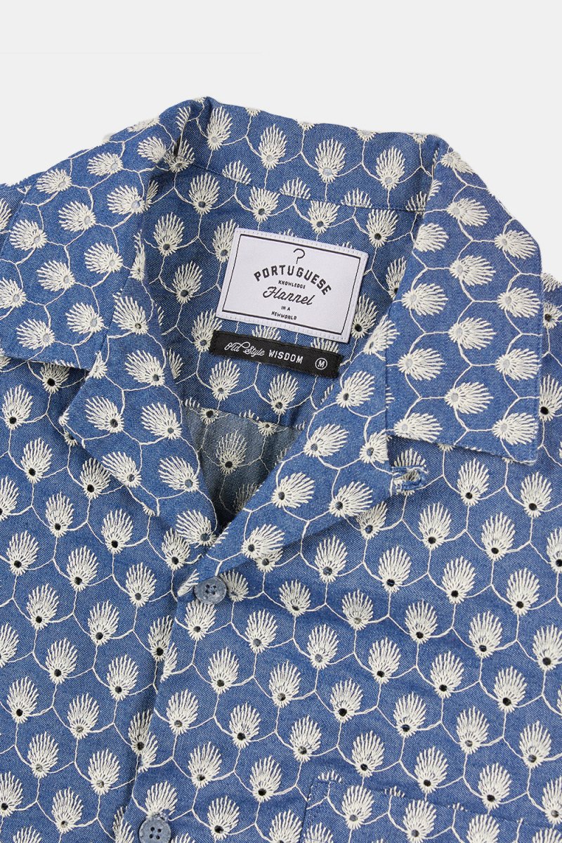 Portuguese Flannel Denim Embroidery Shirt (Blue) | Shirts