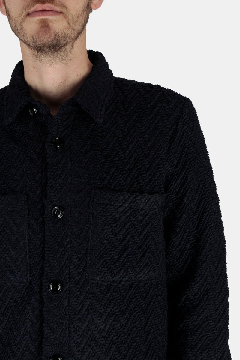 Portuguese Flannel Knited Herringbone Overshirt Shirt (Navy) | Shirts
