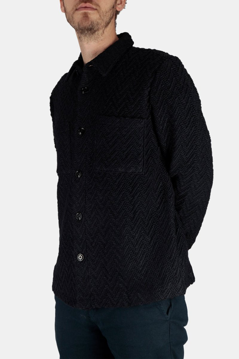 Portuguese Flannel Knited Herringbone Overshirt Shirt (Navy) | Shirts