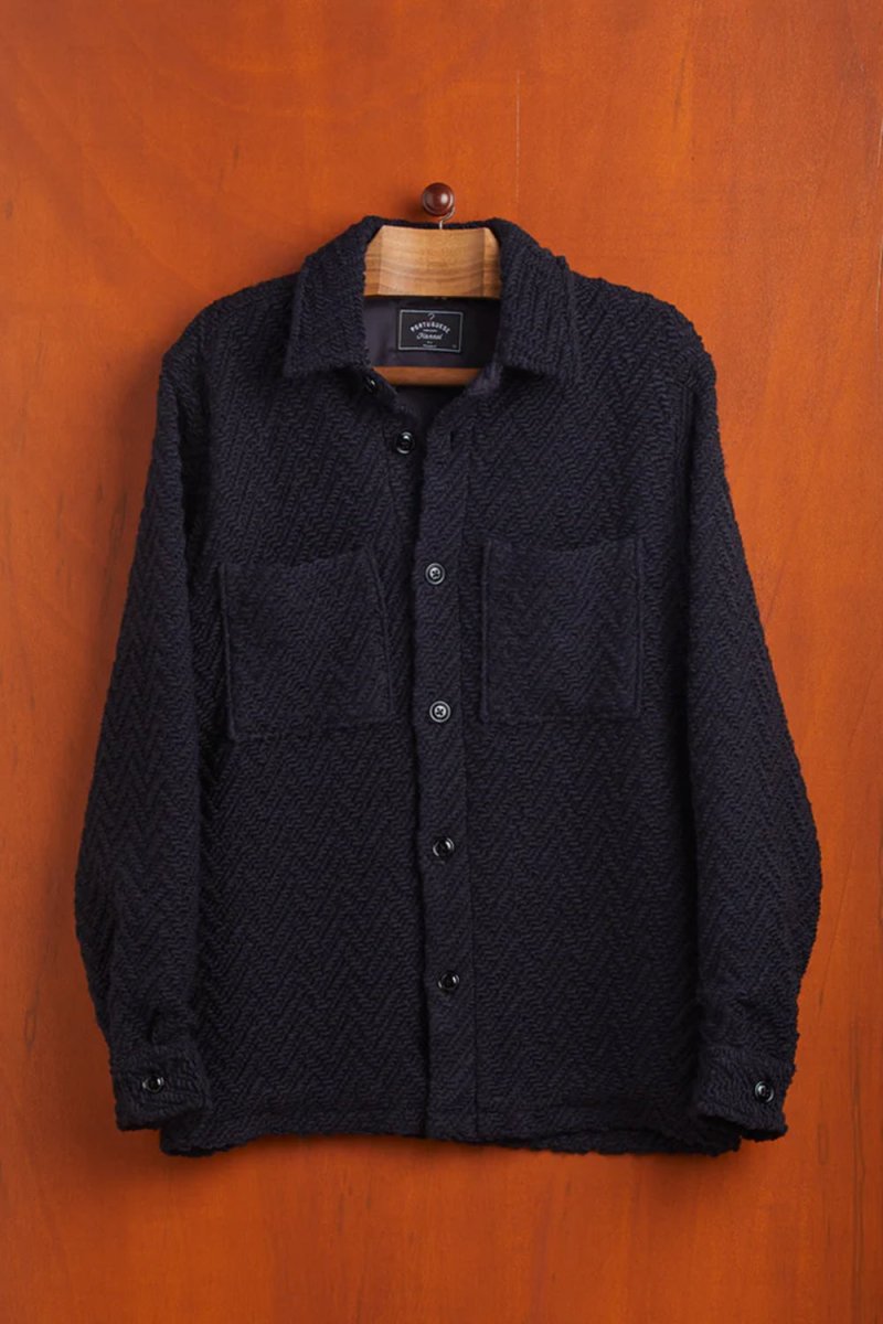 Portuguese Flannel Knited Herringbone Overshirt Shirt (Navy) | Shirts