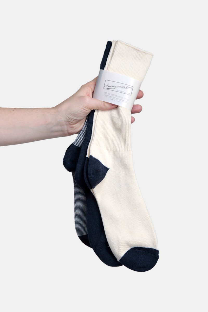 Anonymous Ism Amerib Pack of Three Crew Socks (Navy Blue Cream) | Socks