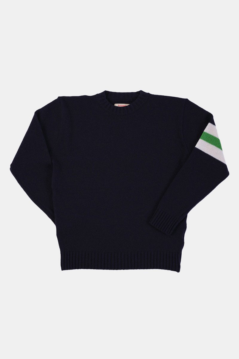 Anonymous Ism Striped Arm Crew Knit (Navy) | Knitwear
