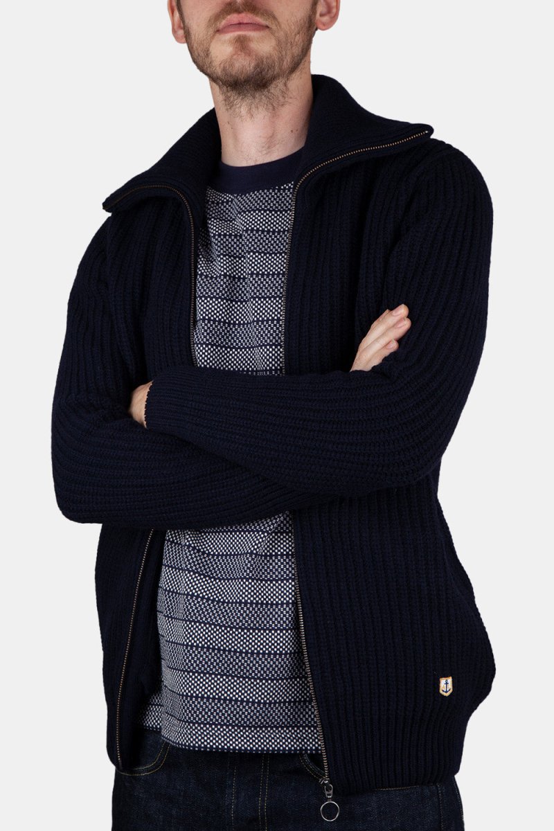 Armor Lux 2x2 Ribbed Zipped Knit (Navy) | Knitwear