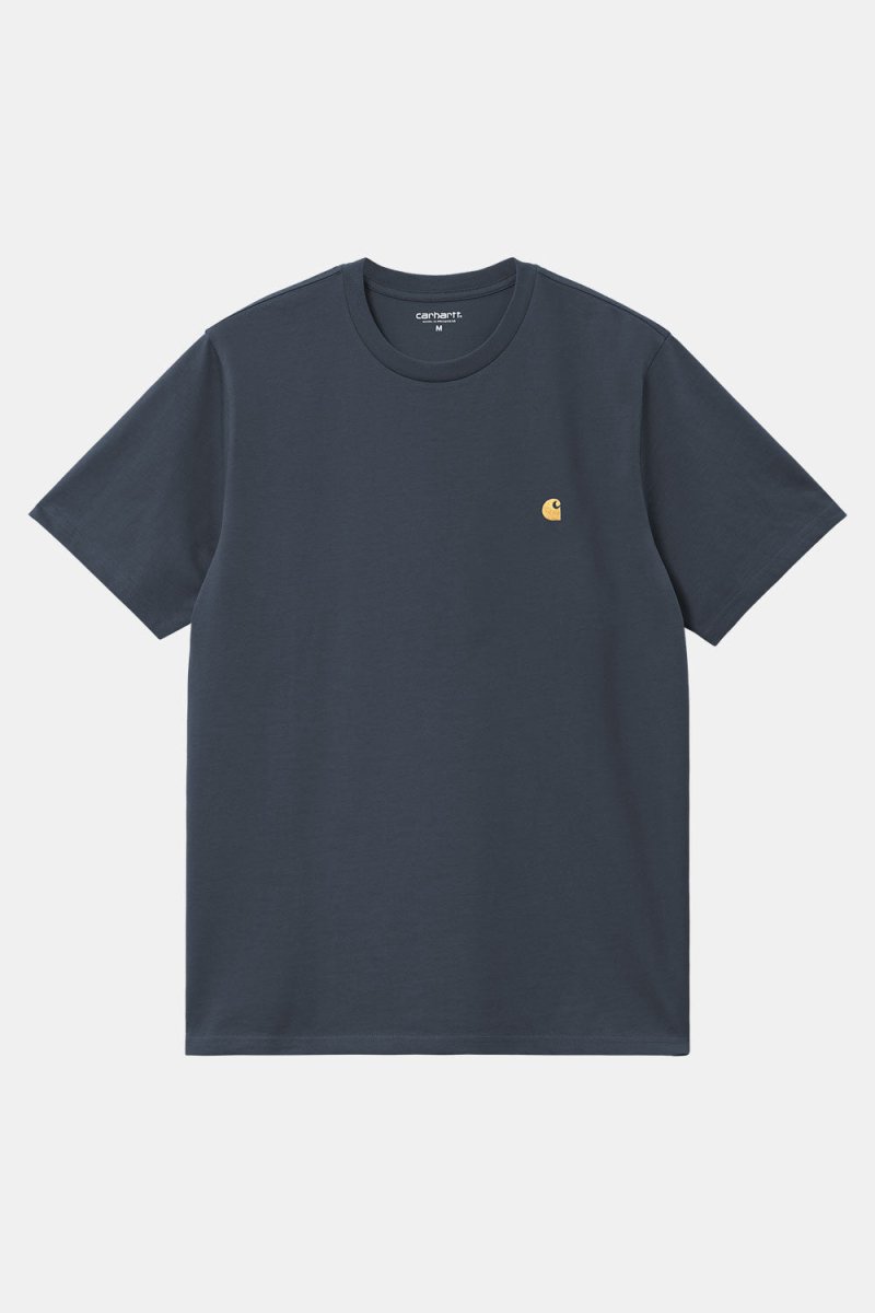 Carhartt WIP Short Sleeve Chase T-Shirt (Dusky Blue/Gold) | T-Shirts