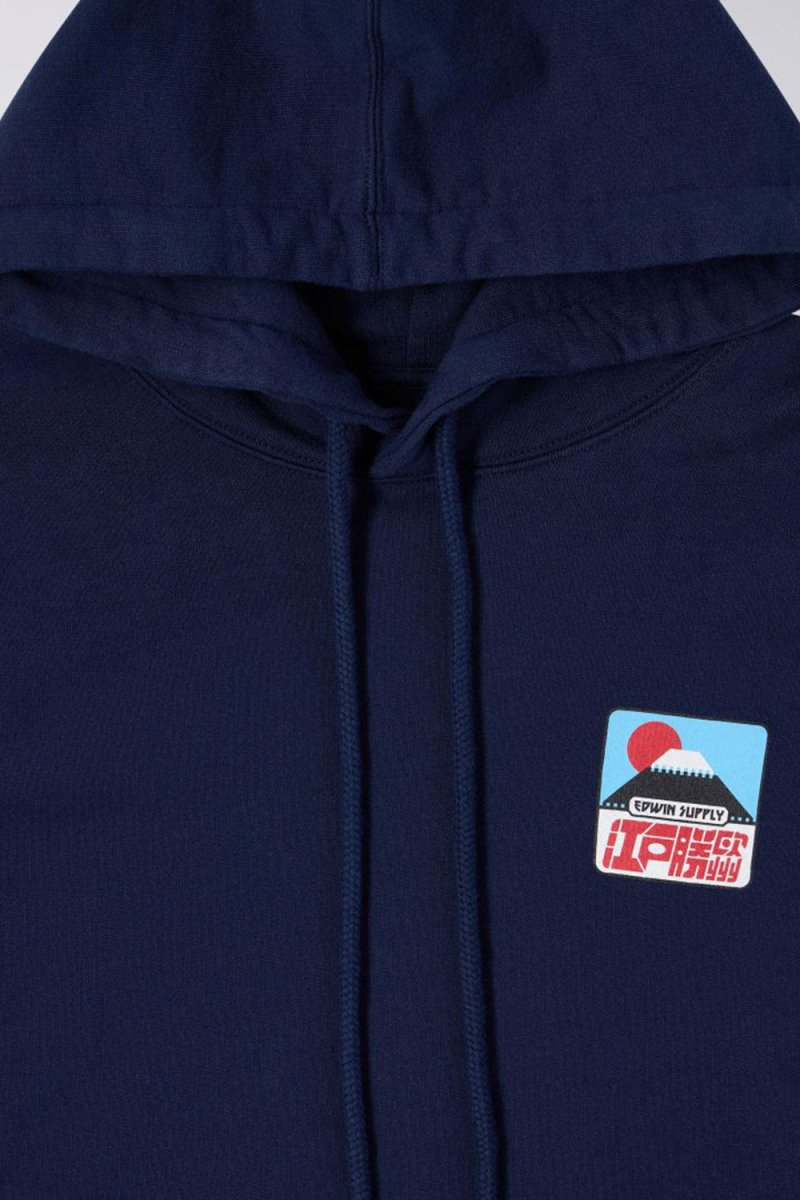 Edwin Sunset On Mount Fuji Hooded Sweatshirt (Maritime Blue) | Sweaters
