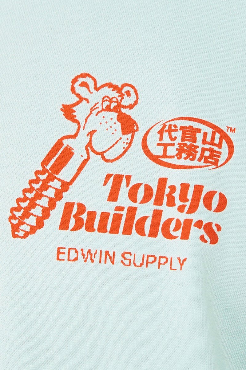 Edwin Tokyo Builders T-Shirt (Bleached Aqua) | T-Shirts