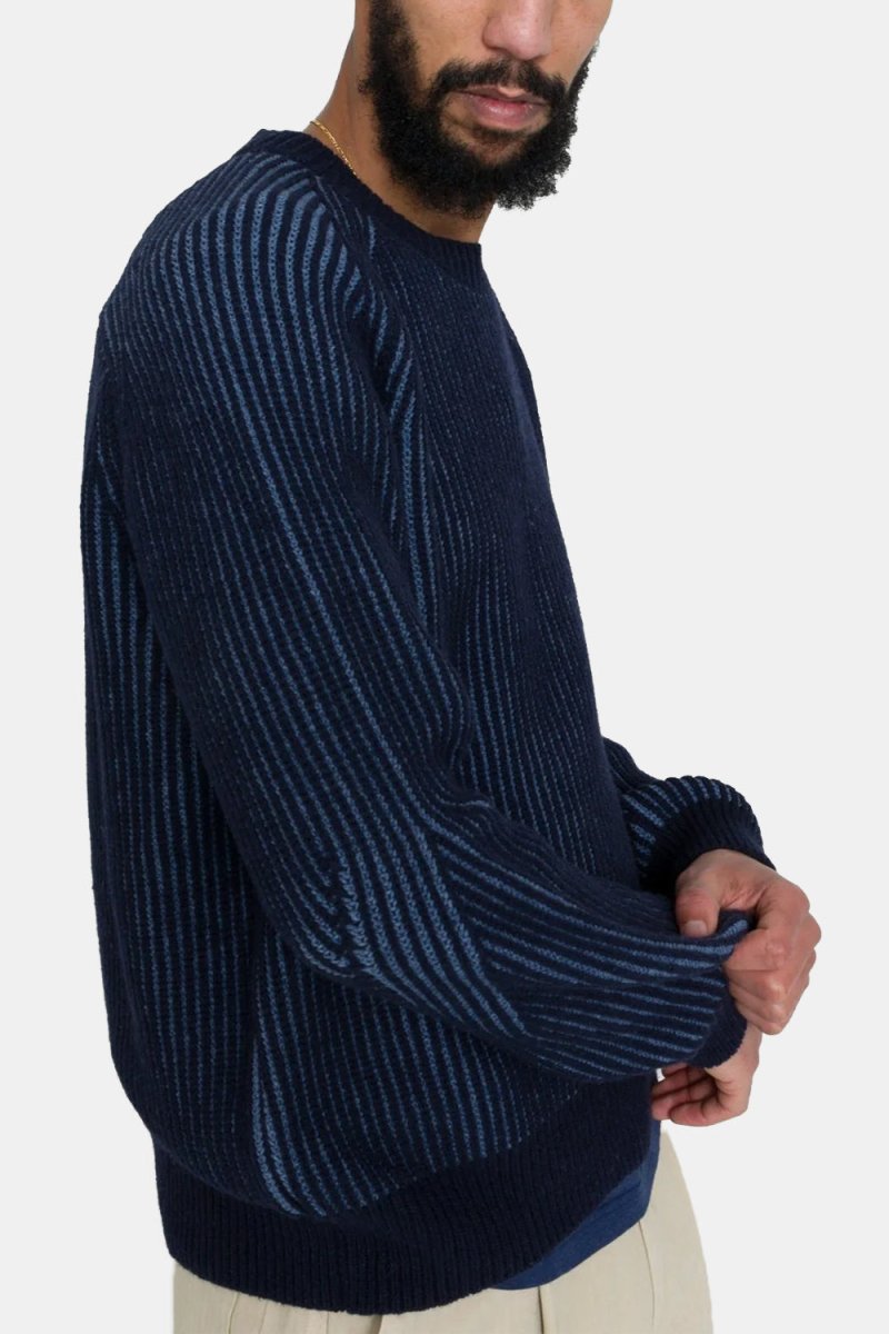 Folk Plated Rib Crew Sweatshirt (Navy/Soft Blue) | Sweaters