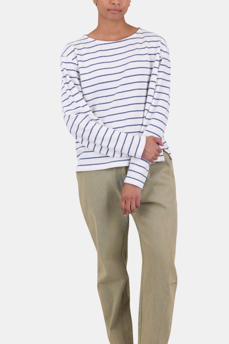 Folk Textured Stripe T-Shirt (Off White/Soft Blue) | Shirts