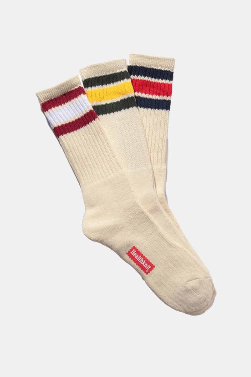 Healthknit 3 Pack 3 Line Crew Socks (White/Yellow/Red) | Socks