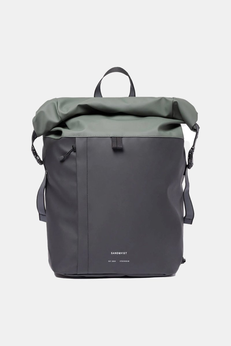 Sandqvist Konrad Water-Resistant Rolltop Backpack (Black/Lichen Green) | Bags