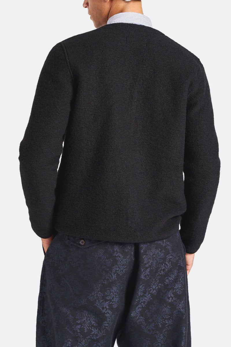 Universal Works Cardigan (Black Wool Fleece) | Sweaters