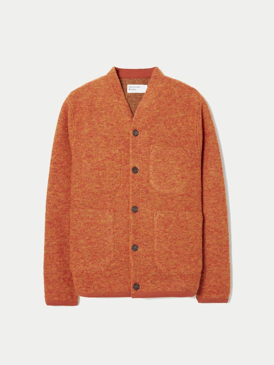 Universal Works Wool Fleece Cardigan (Orange) | Knitwear